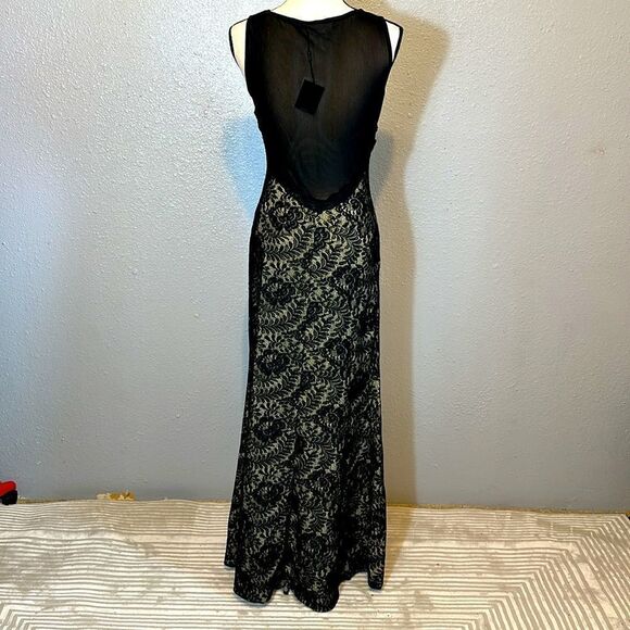 NEW miusol black and nude lace crochet mesh back maxi dress size S - Picture 5 of 12
